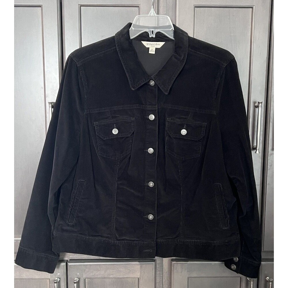St John’s Bay Black Corduroy Trucker Jacket Women’s Plus Size 2X Button Stretch - Picture 7 of 10